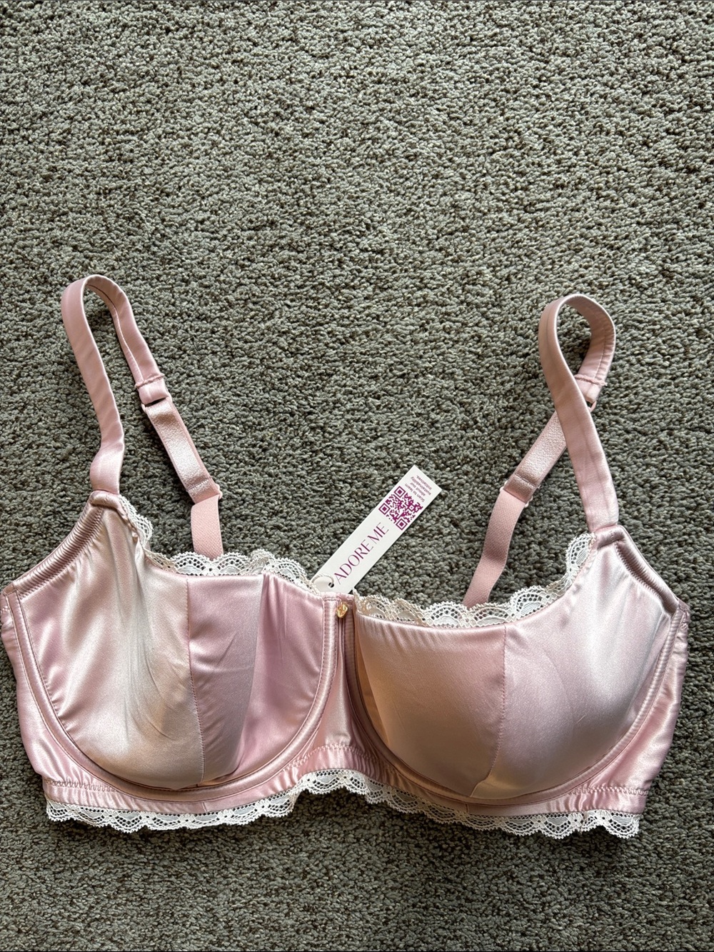 New NWT Adore Me Blush pink Satin & Lace Underwire Bra sz 38 DD